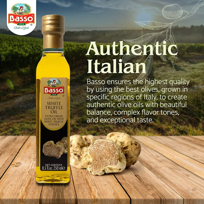 Basso 1904, White Truffle Infused Extra Virgin Olive Oil – 250 ml (8.5 oz)