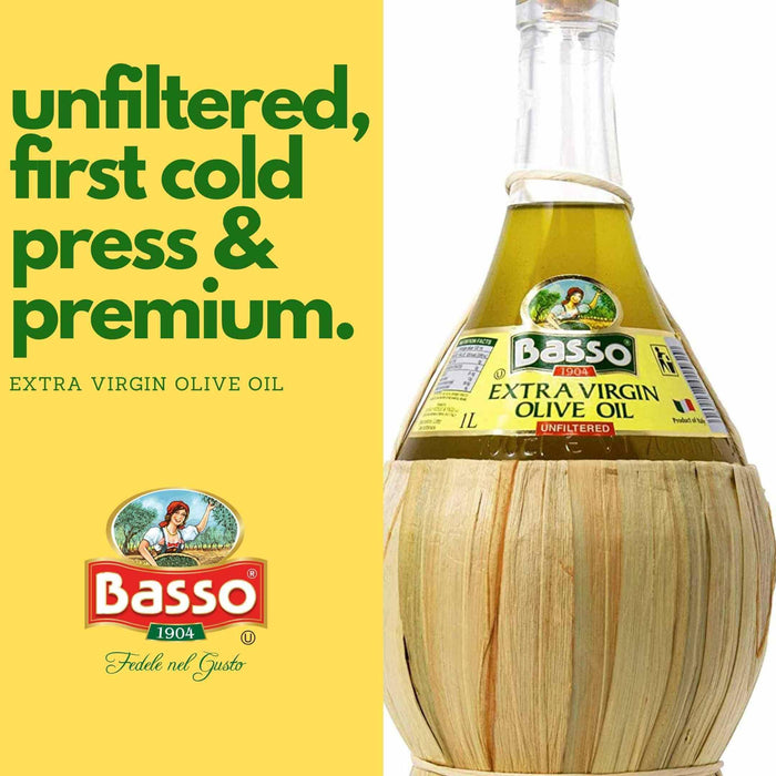 Basso 1904 Unfiltered “First Cold Pressed” Extra Virgin Olive Oil – 1 L (33.8 fl oz)