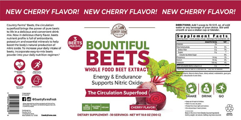 Country Farms Bountiful Beats Powder: Electrolyte-Rich Superfoods for Daily Well-being - 10.6 Oz
