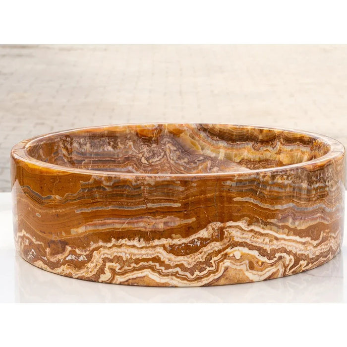 Brown Onyx Translucent Natural Stone Above Vanity Bathroom Sink Polished (D)16" (H)5"