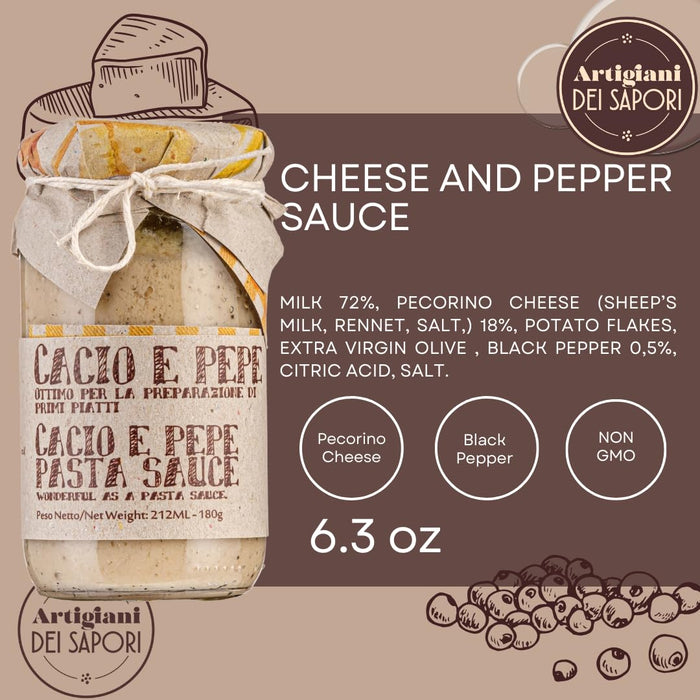 Artigiani dei Sapori, Cacio e Pepe Pasta Sauce, Creamy Cheese and Peppe  6.3oz, (178g)