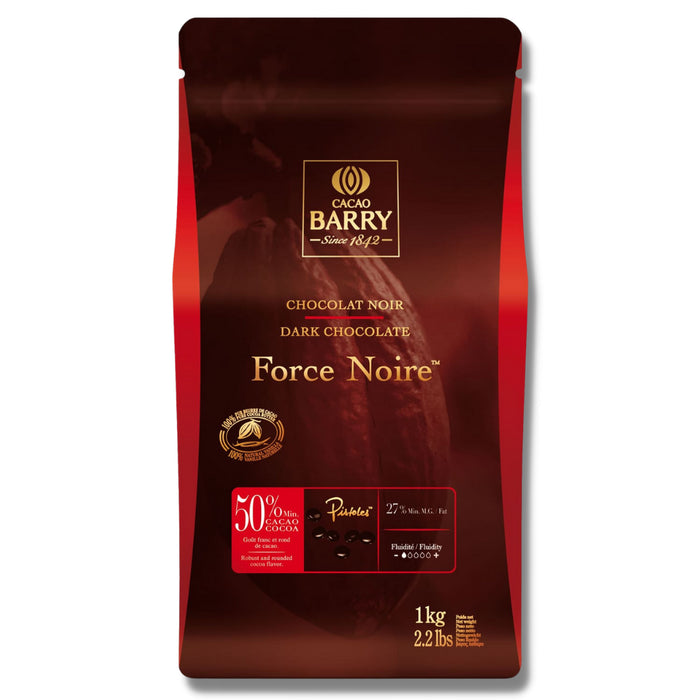 Cacao Barry Force Noir 50% Dark Chocolate DisksCacao Barry Force Noir 50% Dark Chocolate DisksSpecialty Food SourceThis chocolate of character, intensely dark, charms with its balanced cocoa taste and excellent roundness in the mouth.
50% Cacao (28% Cocoa Butter, 21% Fat free coc