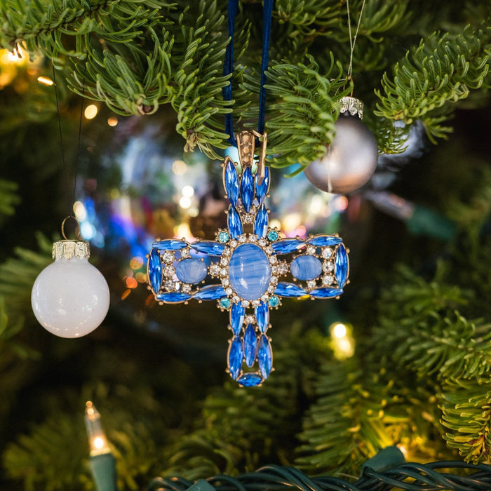 Jeweled cross hanging ornament set