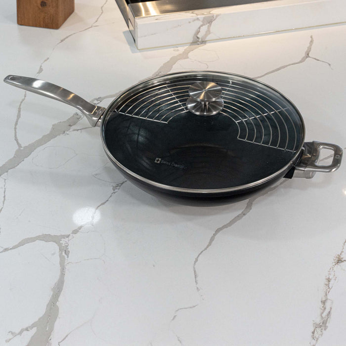 CXD DOU Ceramic Nonstick  Wok with Lid and Rack - 12.5" (32 cm), 5.3 QT (5 L)