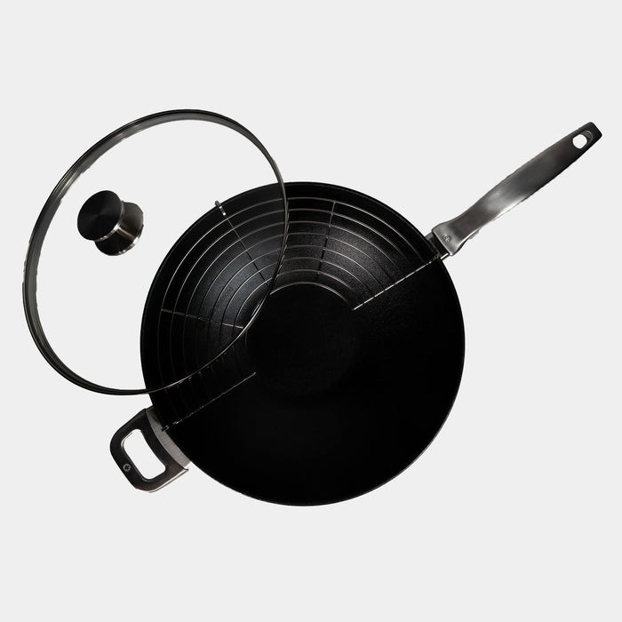 CXD DOU Ceramic Nonstick  Wok with Lid and Rack - 12.5" (32 cm), 5.3 QT (5 L)