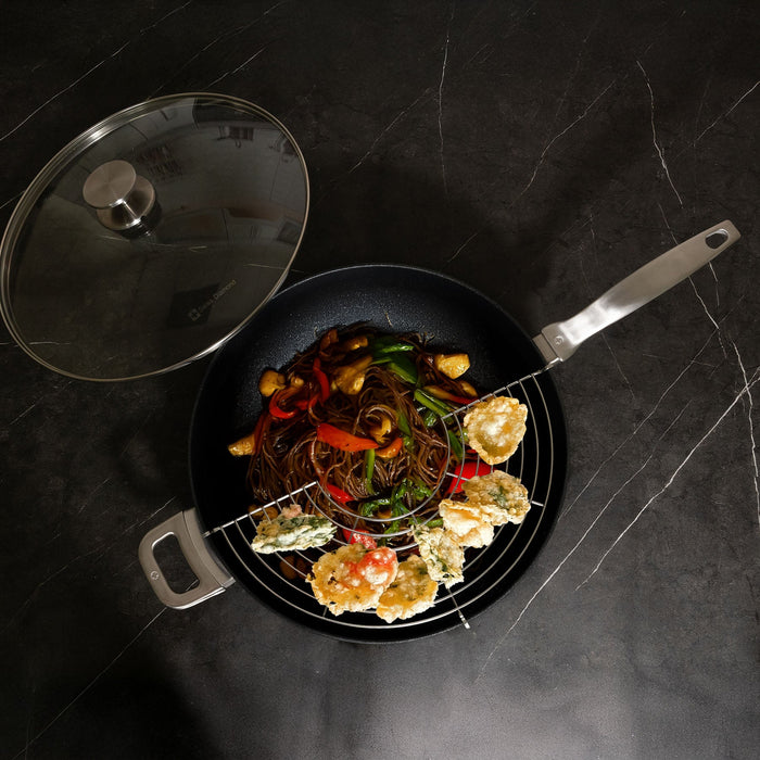 CXD DOU Ceramic Nonstick  Wok with Lid and Rack - 12.5" (32 cm), 5.3 QT (5 L)