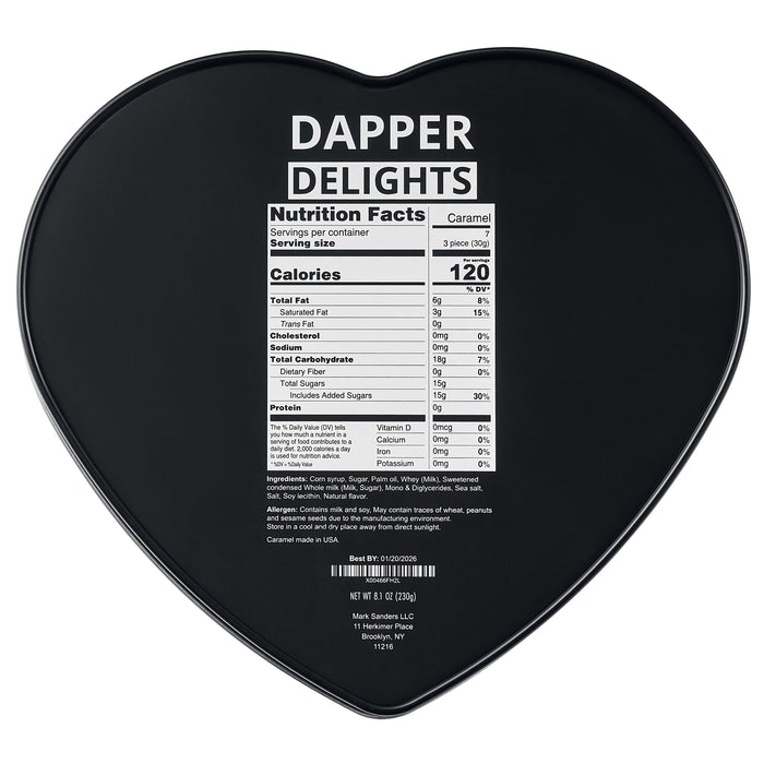 Valentines Day Gift Scotch Whiskey Caramels - Heart Tin - Him & Her, Premium Salted Caramel, Valentine Chocolate Candy Dapper Delights Gourmet Collection, Love Basket for Men, Boyfriend, Husband, Dad