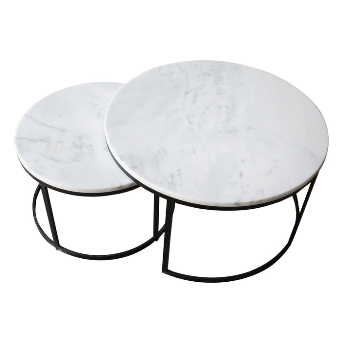 Carrara White Marble Nesting Coffee Table Round Set of 2 Polished