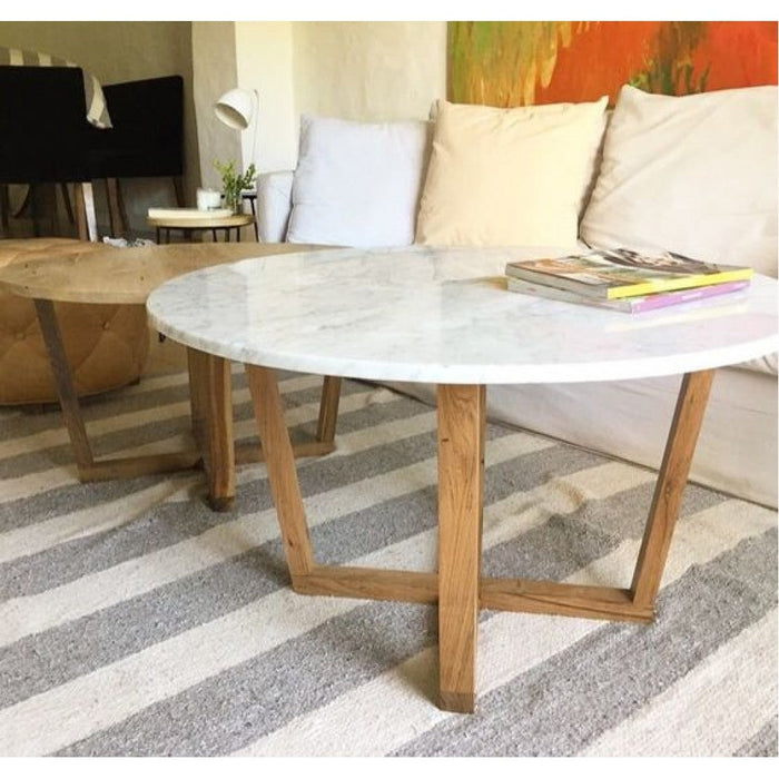 Carrara White Marble Coffee Table Round Polished and Eased Edge