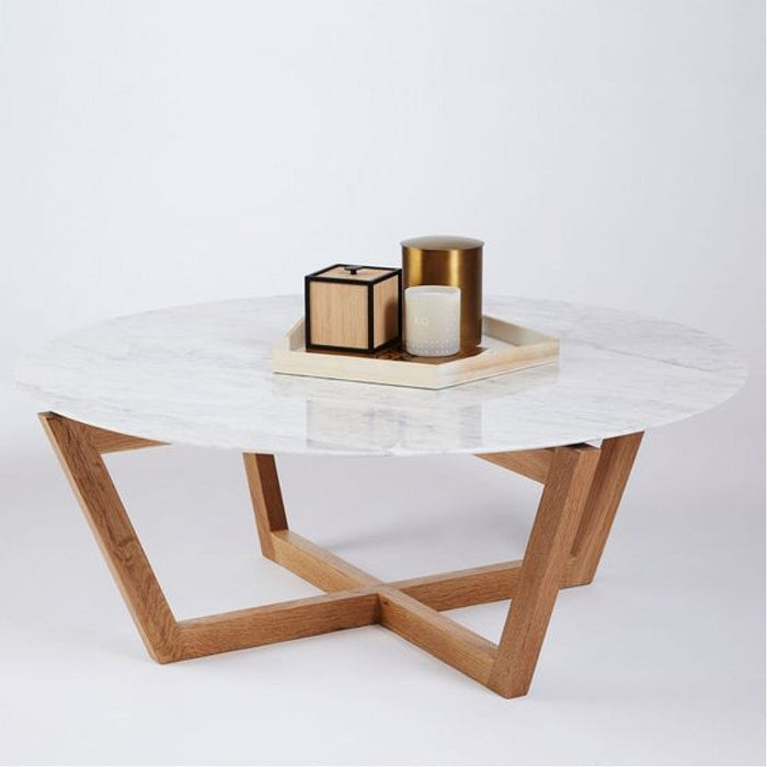 Carrara White Marble Coffee Table Round Polished and Eased Edge