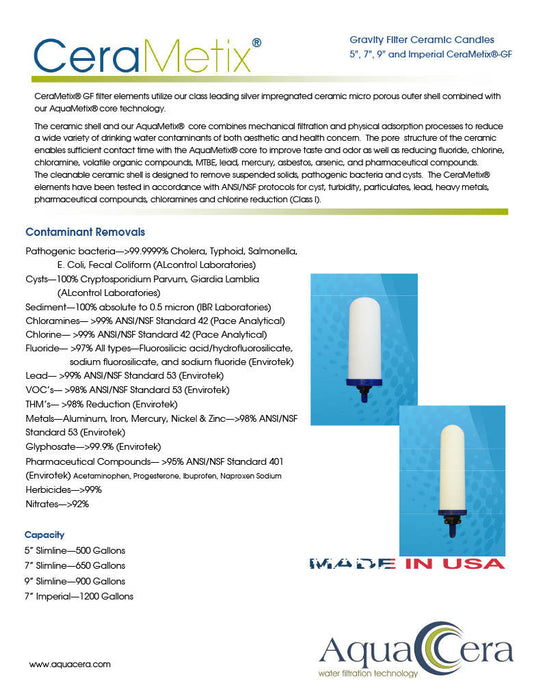 CeraMetix® 7" Slimline GF Gravity Filter - Chloramine, Lead, Fluoride & PFAS Reduction