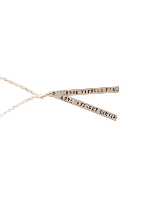 Chocolate & Steel Long-Bar Quote Necklace Dream Without Fear