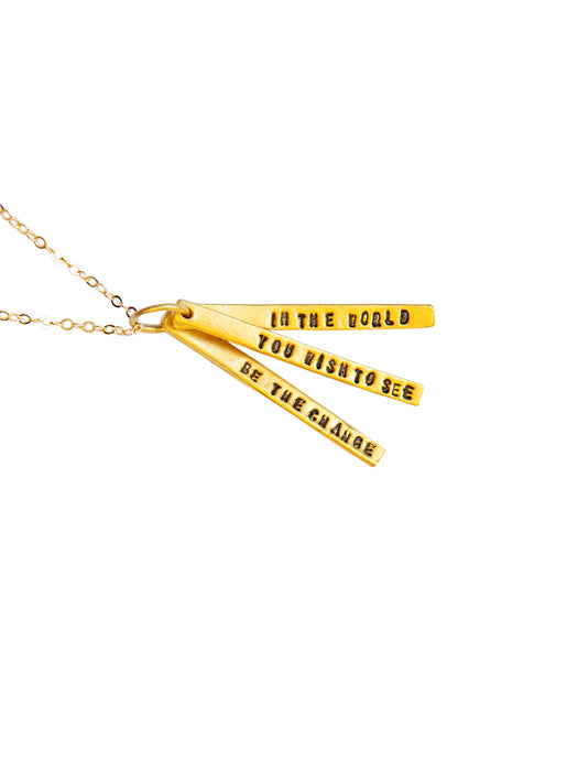 Chocolate & Steel Long-Bar Quote Necklace Gandhi