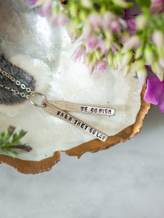 Chocolate & Steel Long-Bar Quote Necklace Michelle Obama