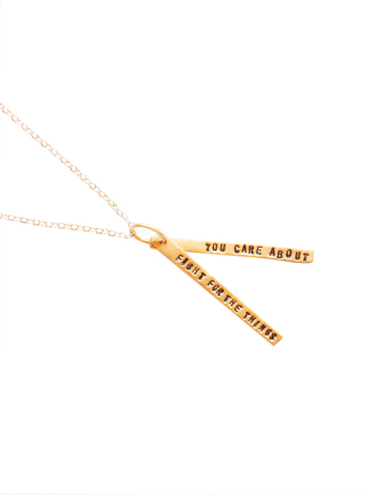 Chocolate & Steel Long-Bar Quote Necklace Ruth Bader Ginsburg