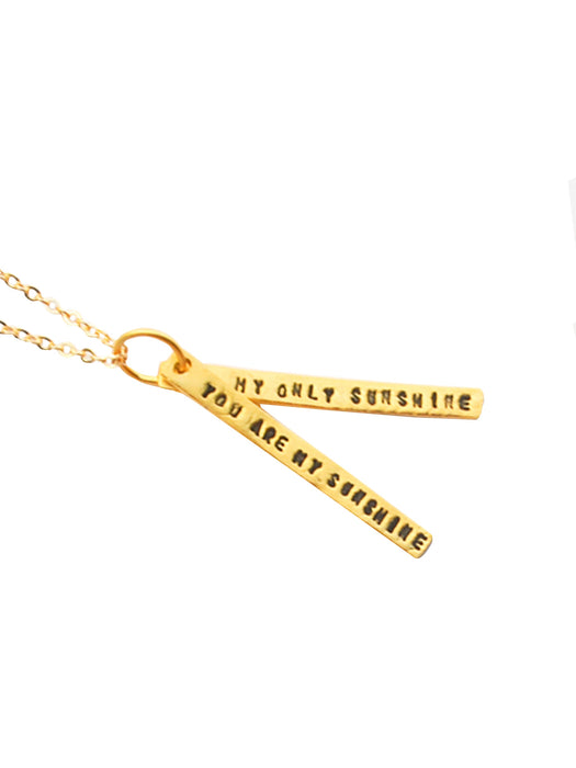 Chocolate & Steel Long Bar Quote Necklace You Are My Sunshine