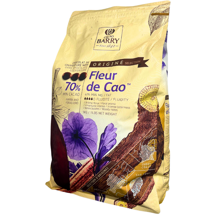 Cacao Barry Fleur de Cao 70% Dark Couverture Chocolate Callets – 11 lb resealable bag