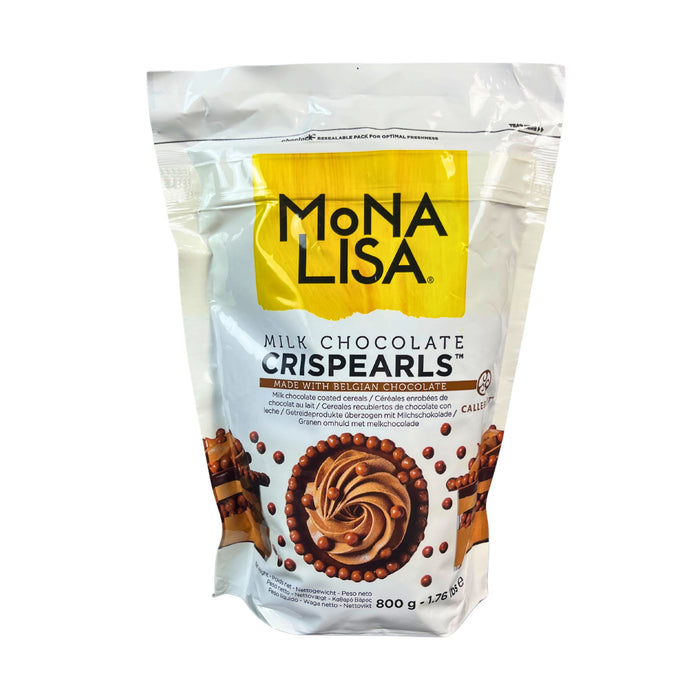 Mona Lisa Milk Chocolate Crisp Pearls – 33% cocoa, crunchy cereal center, glossy finish, Kosher Dairy – for snacking and dessert garnishing