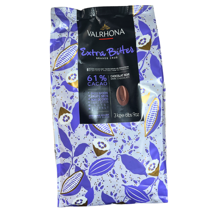 Valrhona Extra Bitter 61% Dark Couverture Chocolate – 3 kg Fèves