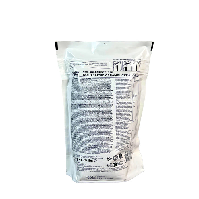 Mona Lisa Crisp Pearls – Caramel chocolate pearls with crunchy cereal center, 30% cocoa, glossy finish, Kosher Dairy – for garnish and dessert décor back