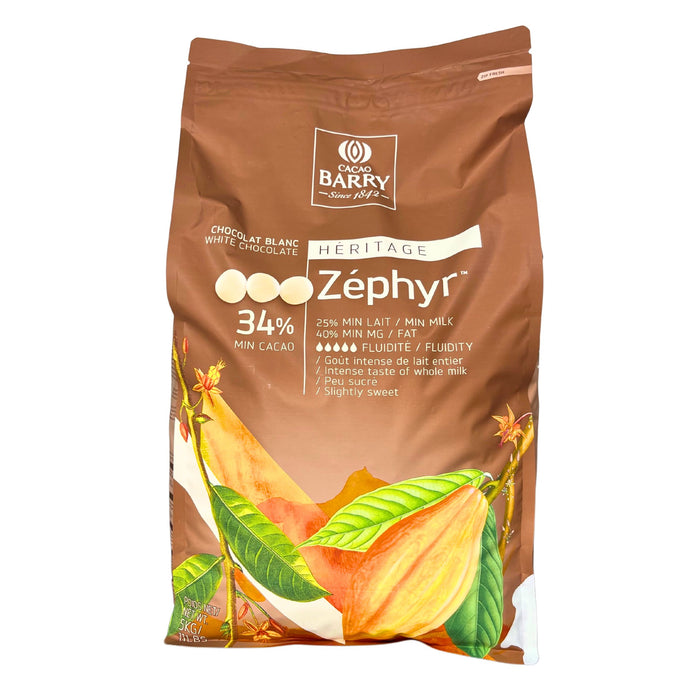 Cacao Barry Zephyr White Chocolate – 34% cocoa butter, Kosher Dairy, premium couverture for pastry, enrobing, and ganache

