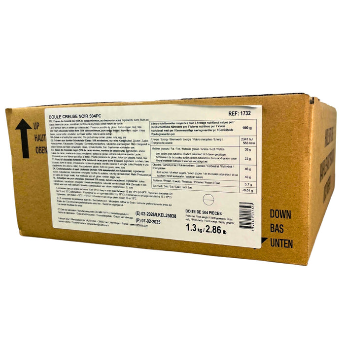 Valrhona Dark Chocolate Truffle Shells – 504-count box of pre-formed boules, 1.3kg – ready-to-fill hollow chocolate spheres for bonbons and truffles

