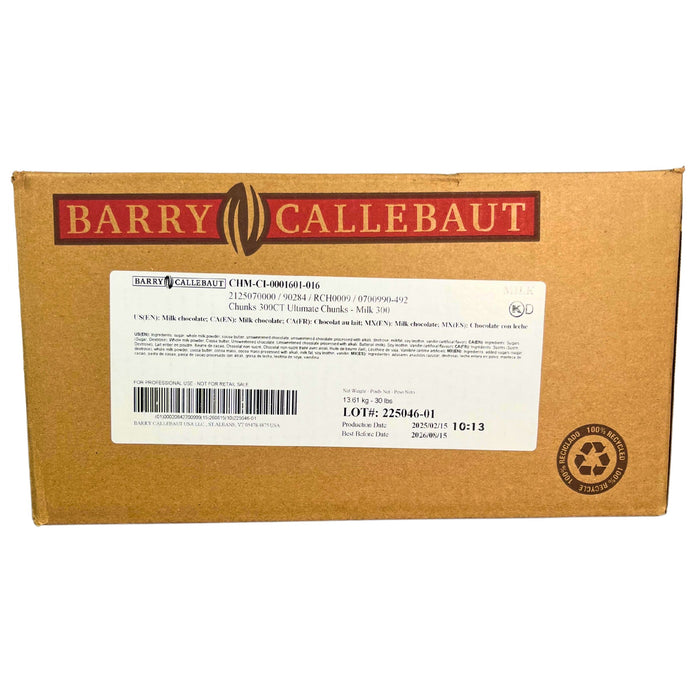 Callebaut Milk Chocolate Chunks – Kosher Dairy, 300CT heat-stable baking chunks in 5 lb and 30 lb packs for cookies, brownies, and bars