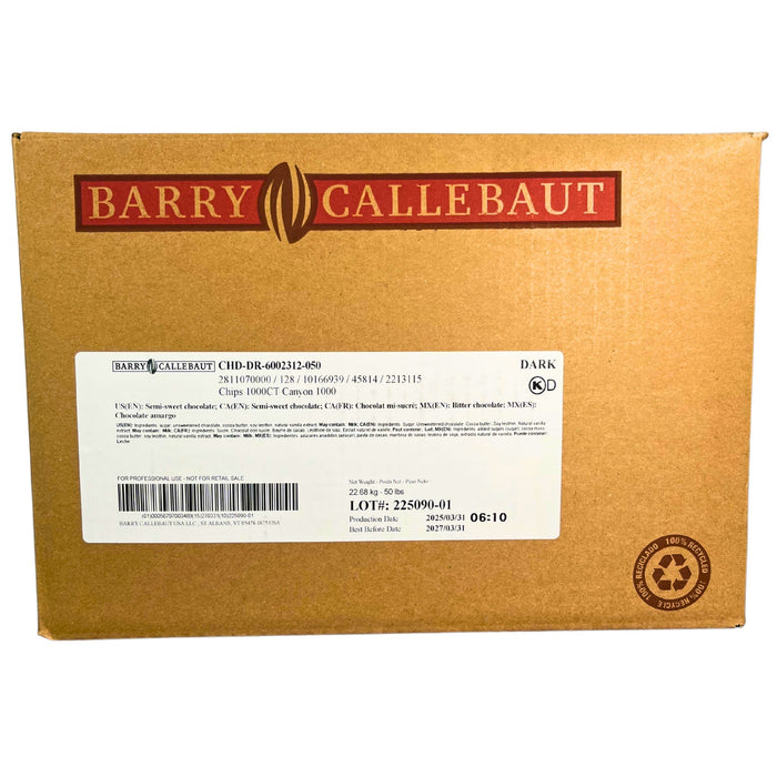 Callebaut 1M Dark Chocolate Drops – 1000CT semi-sweet chips for baking, Kosher Dairy, heat-stable in 5 lb and 50 lb packs