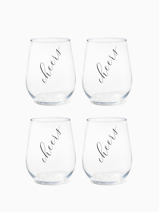 Classic Cheers (Black) - RESERVE 16oz Stemless Wine Tritan™ Copolyester Glass