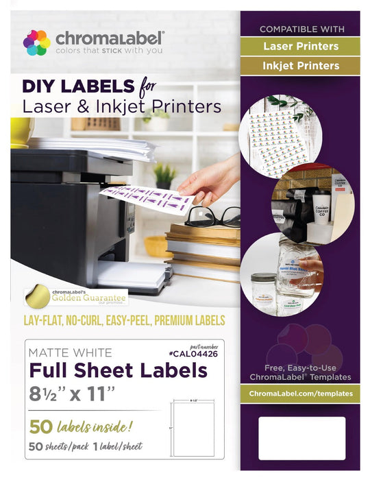 Full Sheet Printable Labels, 8.5 x 11 Inch, 25/Pack