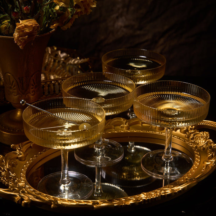 Ribbed Coupe Cocktail Glasses 8 oz | Set of 4 (Clear)