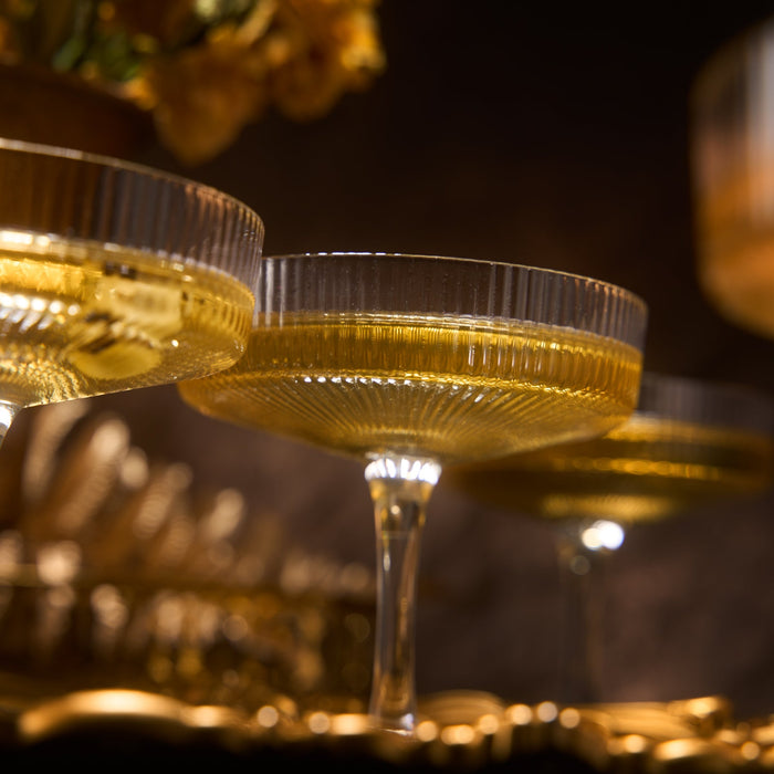 Ribbed Coupe Cocktail Glasses 8 oz | Set of 4 (Clear)