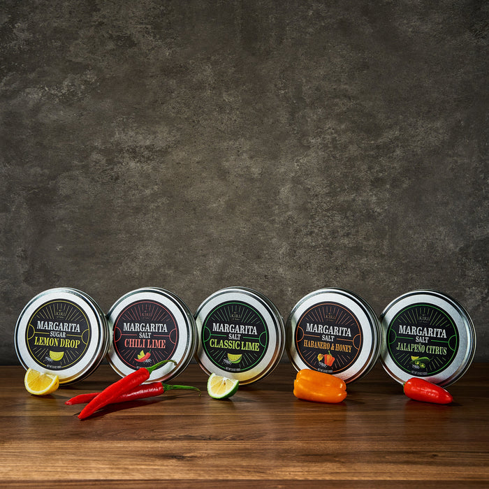 5-Pack Premium Margarita & Cocktail Flavored Salt Rimmer, Variety Set 3.5oz - Chili Lime, Lemon Drop Sugar, Lime, Habanero & Honey, Jalapeno Citrus - No Silicon Dioxide, Easy Screw-On Lid