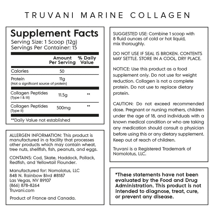 Truvani Marine Collagen Powder Unflavored 6.35oz