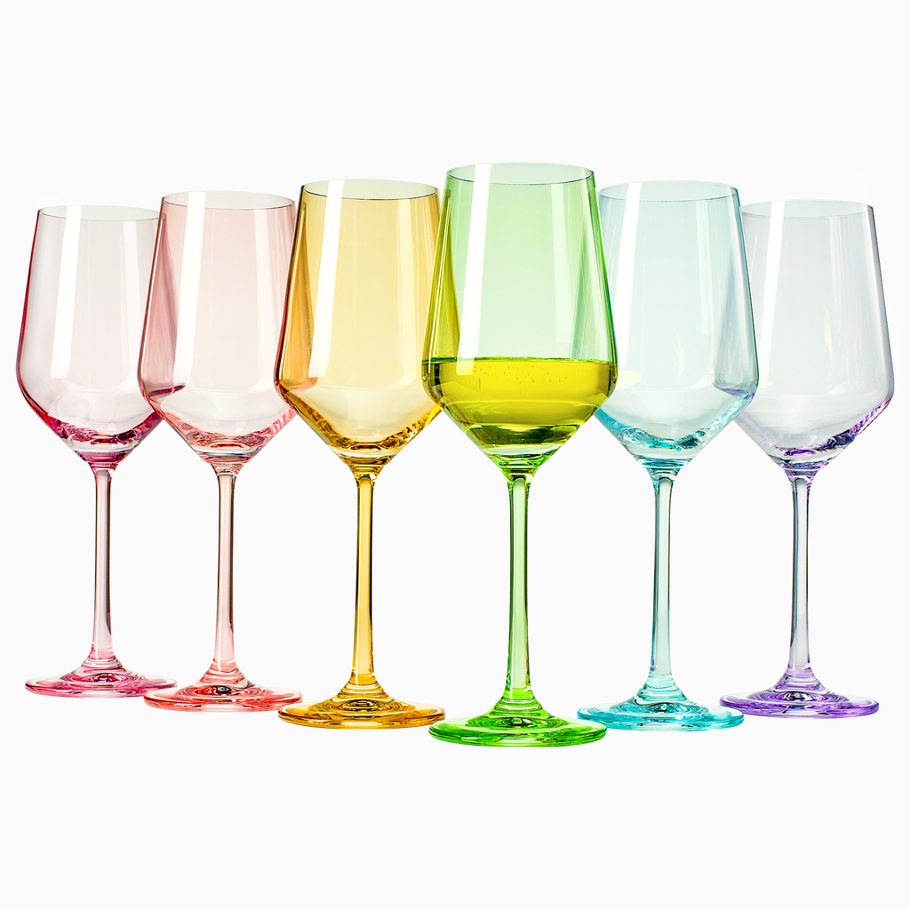 Colored Crystal Wine Glass Set of 6, Large Stemmed 12 oz — Specialty Food  Source