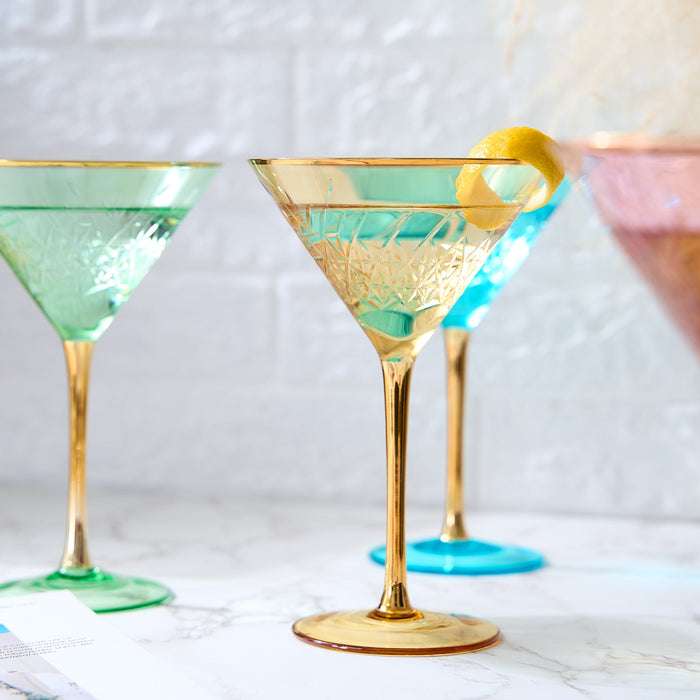 Crystal Gold Rimmed Champagne, Martini, Cocktails Glasses - Set of 4