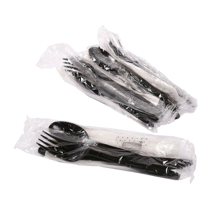 Cutlery Kit, PS, 6 Piece Black Heavy Weight (F,K,S,Nap,S&P), 250 Kits