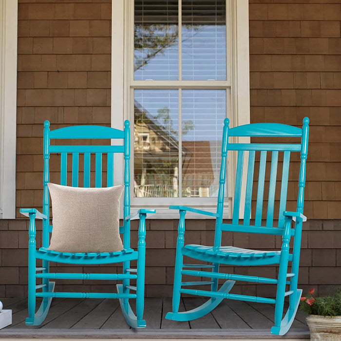 Set of 2 Outdoor Rocking Chairs, Outdoor Indoor Oversized Patio Rocker Chair High Back Rocker, Blue