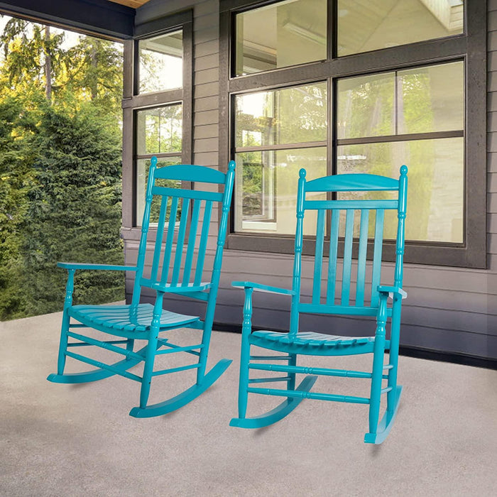 Set of 2 Outdoor Rocking Chairs, Outdoor Indoor Oversized Patio Rocker Chair High Back Rocker, Blue