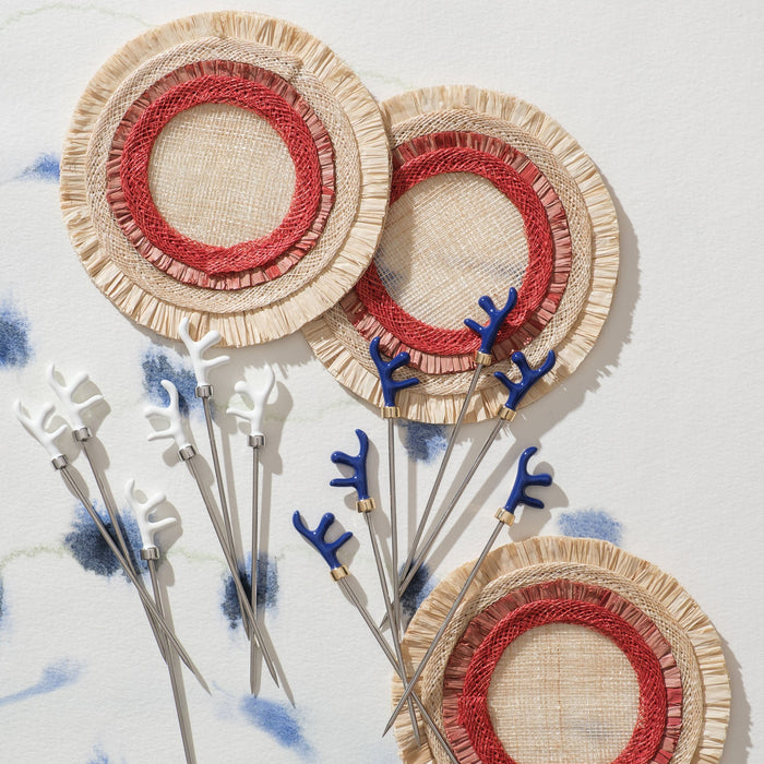 Ruffle edge straw coasters, red