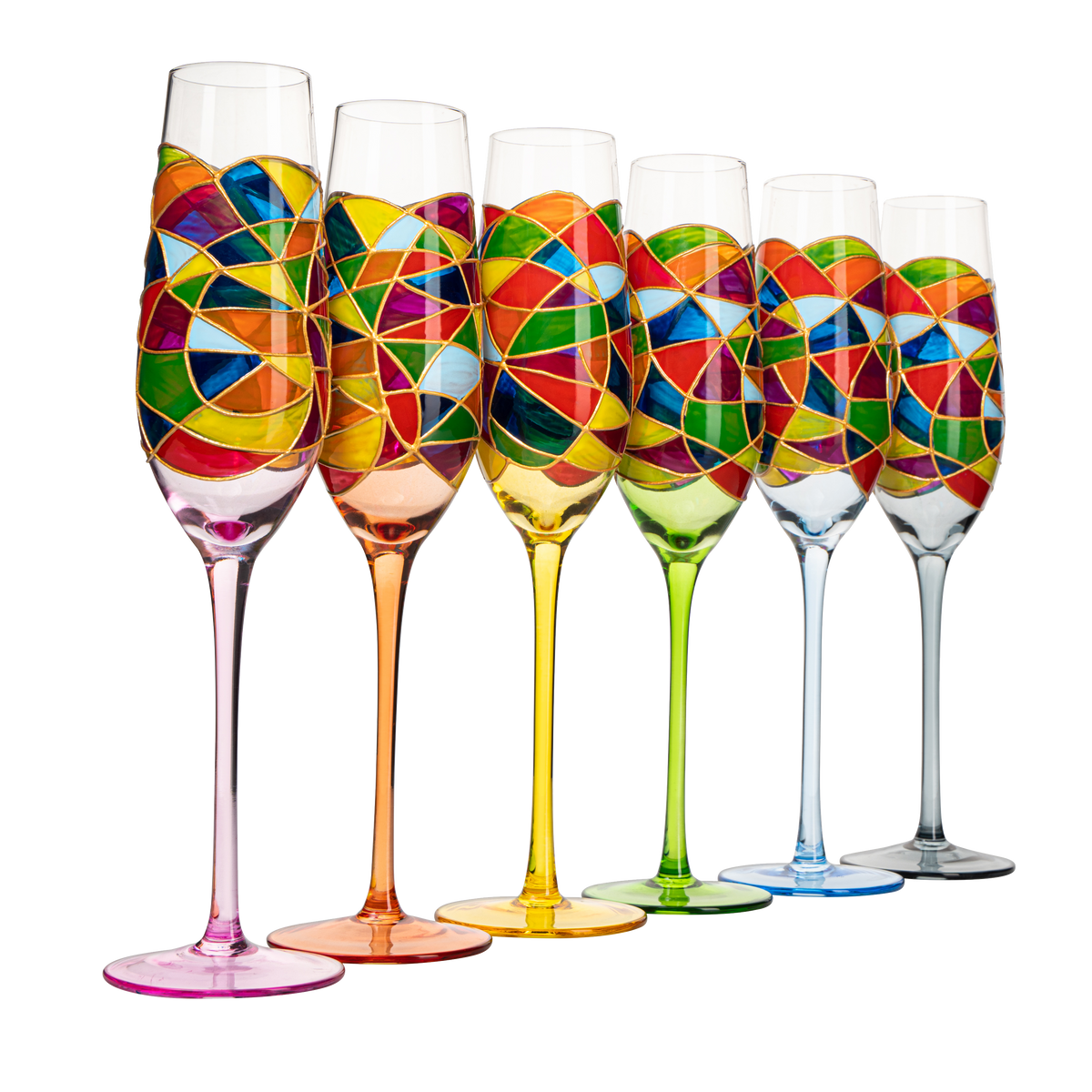 Stained Glass Champagne Flutes Set of 6 Hand Painted — Specialty Food Source