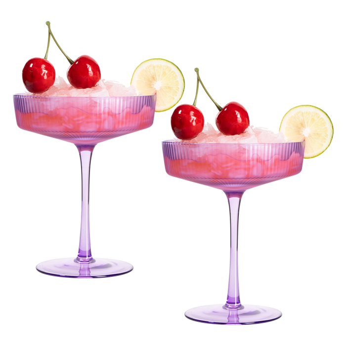 Ribbed Coupe Cocktail Glasses 8 oz | Set of 2 (Lavender, Set of 2)