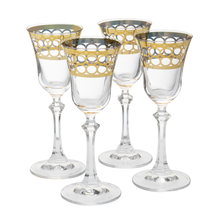 Crystal Gold Italian Design Red Wine Glasses Double-Row Gold -Set of 4 Wine Glasses