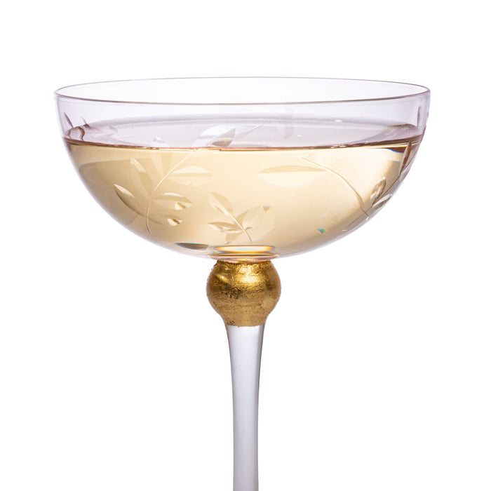 Colored Coupe Art Deco Glasses, Gold | Set of 4 | 8 oz (Pink)