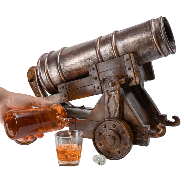 Cannon Wine & Whiskey Decanter Set, Handmade Extra Large Vintage Replica 750ml Decanter 21" - The Wine Savant - Pirate Treasure Wooden Cannonball, Naval, Napoleon, Civil War Old Cannons Holiday Gift