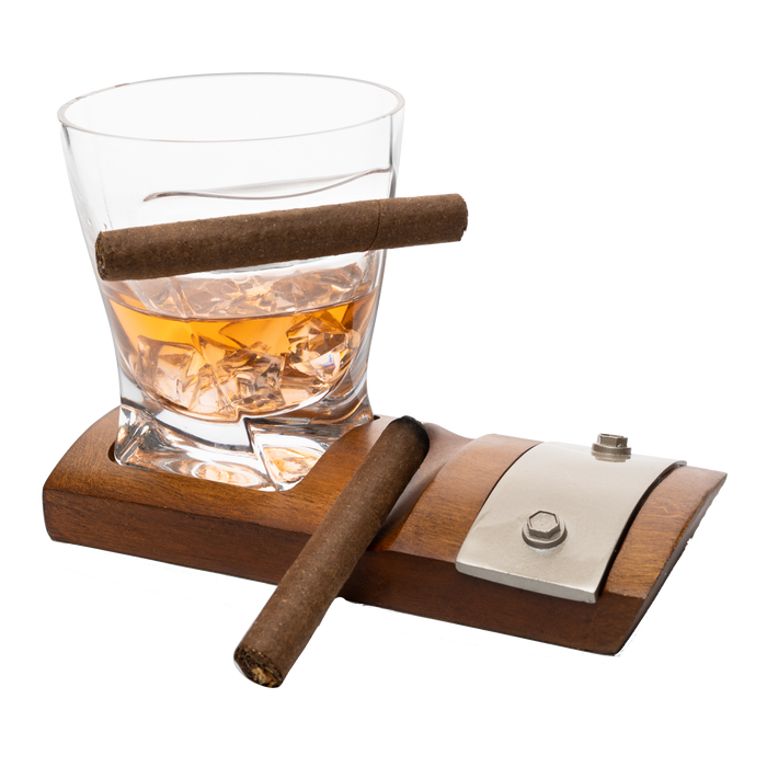 The Wine Savant Glass & Coaster & with A Unique Whiskey Glass Slot to Hold Item, Whiskey Glass Gift Set, Item Rest, Accessory Set Gift for Dad, Men Home Office Decor Gifts, Fathers Day - Chirstmas