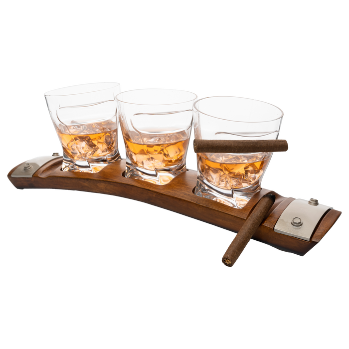 Glass & Coaster & with 3 Whiskey Glasses Slot to Hold