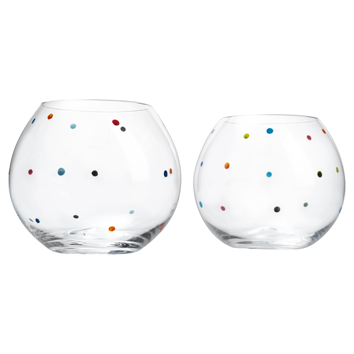 Polka Dot Set of 2 Stemless Bubble Wine Glasses 18 oz by The Wine Savant - Polka Dot Rainbow Glasses, Colored Wine Glasses, Bubble Glasses, Unique Tumblers Gift Idea For Everyday, Weddings, Parties