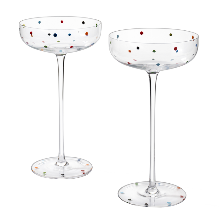 Polka Dot Champagne Coupe Glasses Set of 2 8.8 oz