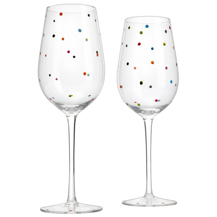 Polka Dot Stemmed Wine Glasses 16 Ounces Set of 2 10" H By The Wine Savant - Polka Dot Wine Wedding Glasses, Ideal For Merlot, Pinot Noir For Everyday, Weddings, Anniversaries, Parties, Home Bar Gifts
